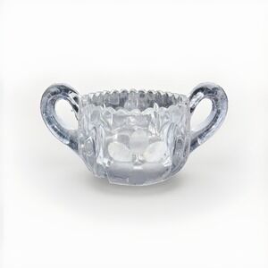 Clear Pressed Glass Starburst Pattern Round Handled Sugar Bowl Decorative